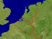 Beneluxstaaten Satellit + Grenzen 640x480